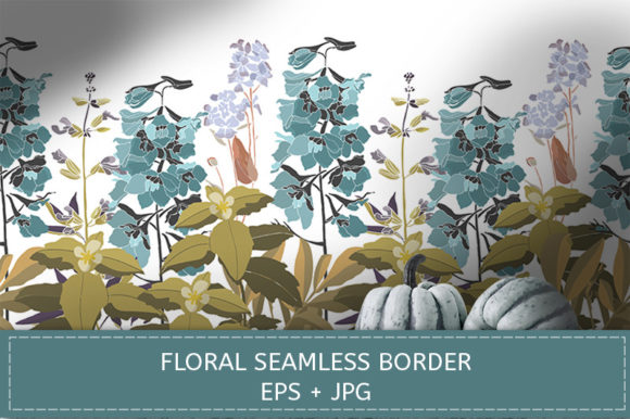 Evaluating the Pattern with Delphinium and Vector Seamless Border for Your Design Projects